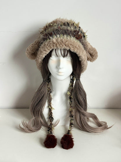 Forest Lamb Eared Beanie – Handgestrickte flauschige Mütze