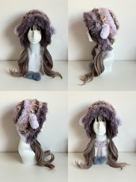 Purple Mist Lamb Eared Beanie – Handmade Fuzzy Hat