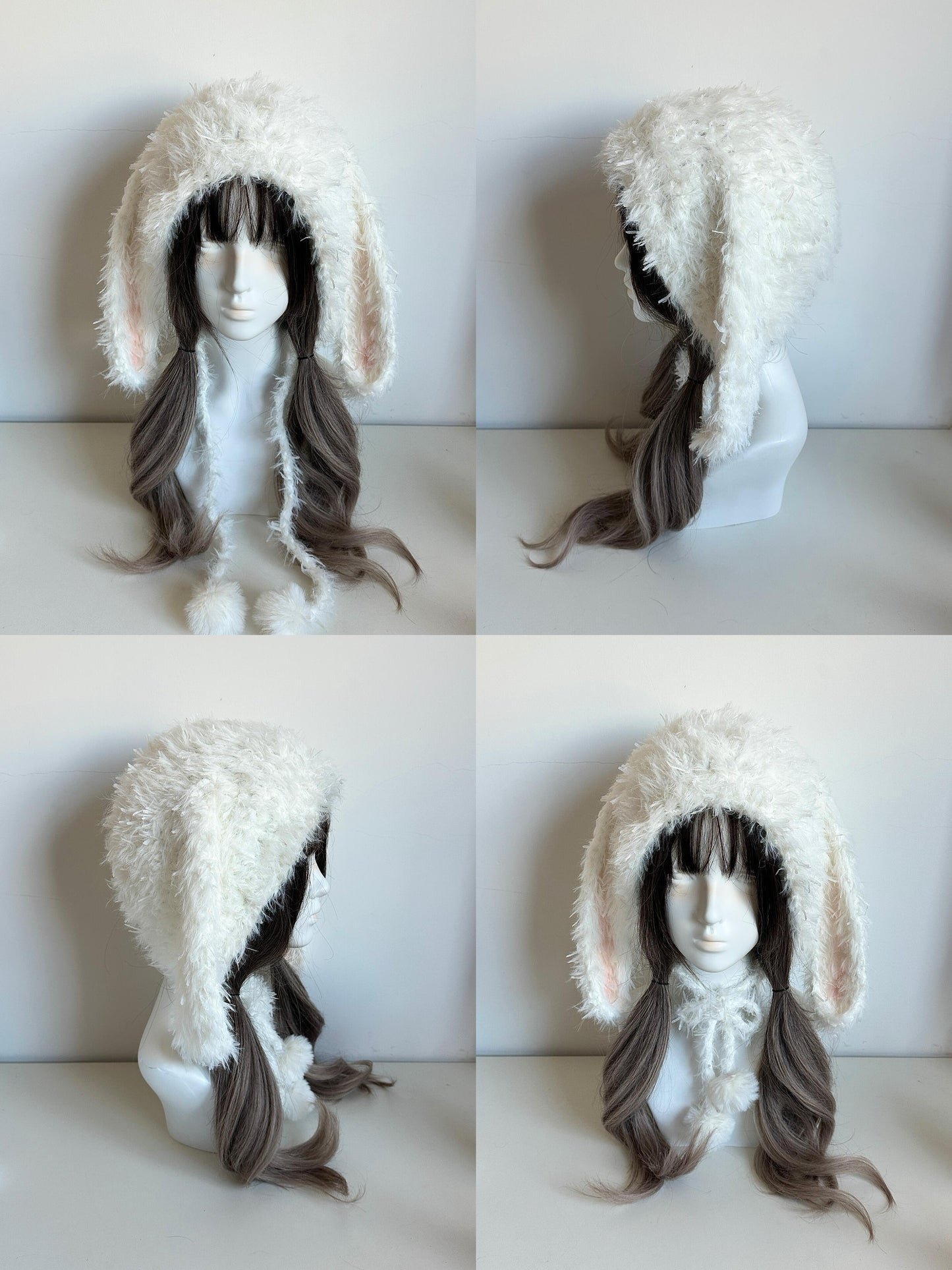 Capuche de lapin blanche à oreilles, Cagoule de lapin au crochet faite main, Bonnet à capuche animal mignon