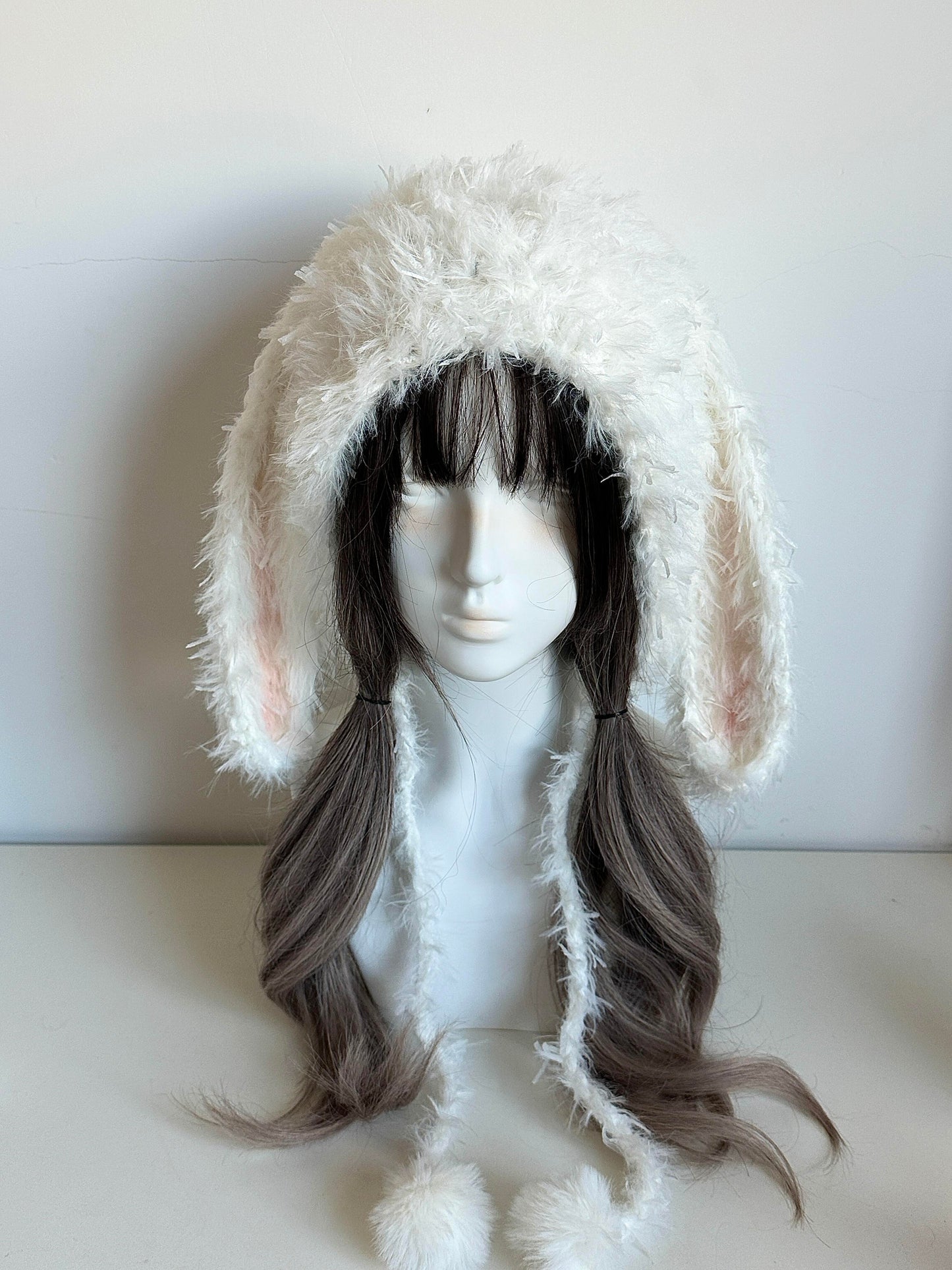 Capuche de lapin blanche à oreilles, Cagoule de lapin au crochet faite main, Bonnet à capuche animal mignon