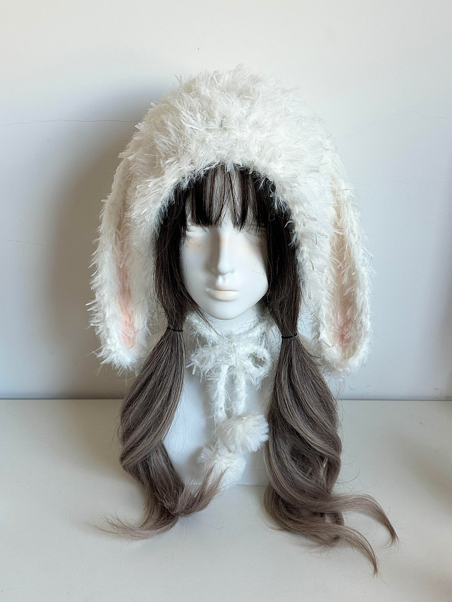 Capuche de lapin blanche à oreilles, Cagoule de lapin au crochet faite main, Bonnet à capuche animal mignon