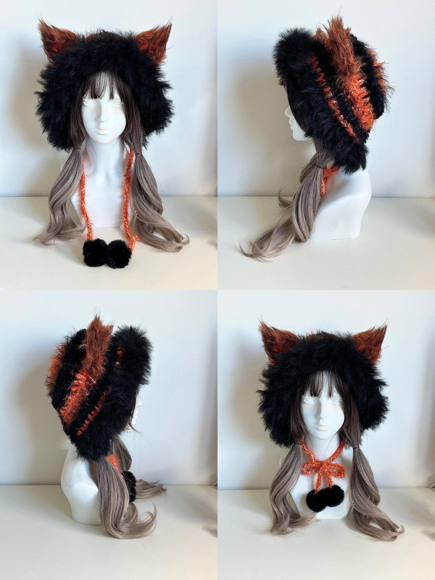 Red Fox-Eared Hood, Handmade Crochet Fox Hood, Bold Animal Winter Cosplay Hat
