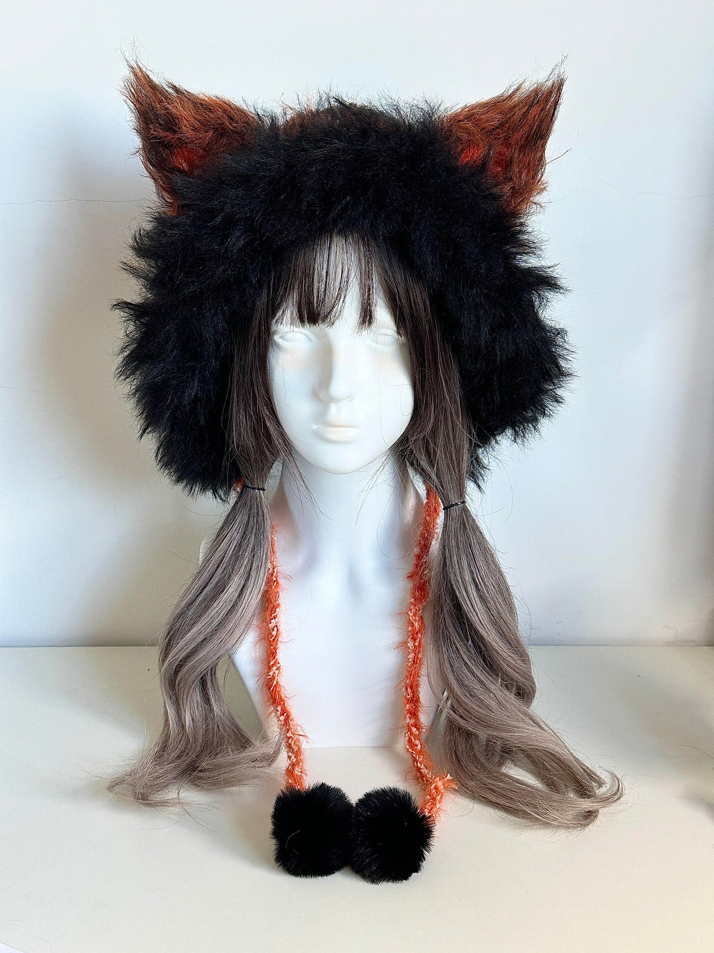 Red Fox-Eared Hood, Handmade Crochet Fox Hood, Bold Animal Winter Cosplay Hat