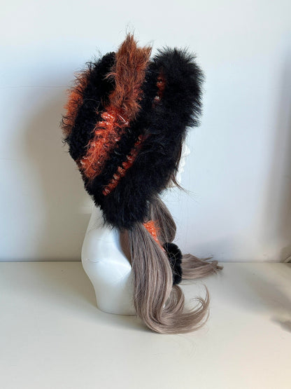 Red Fox-Eared Hood, Handmade Crochet Fox Hood, Bold Animal Winter Cosplay Hat