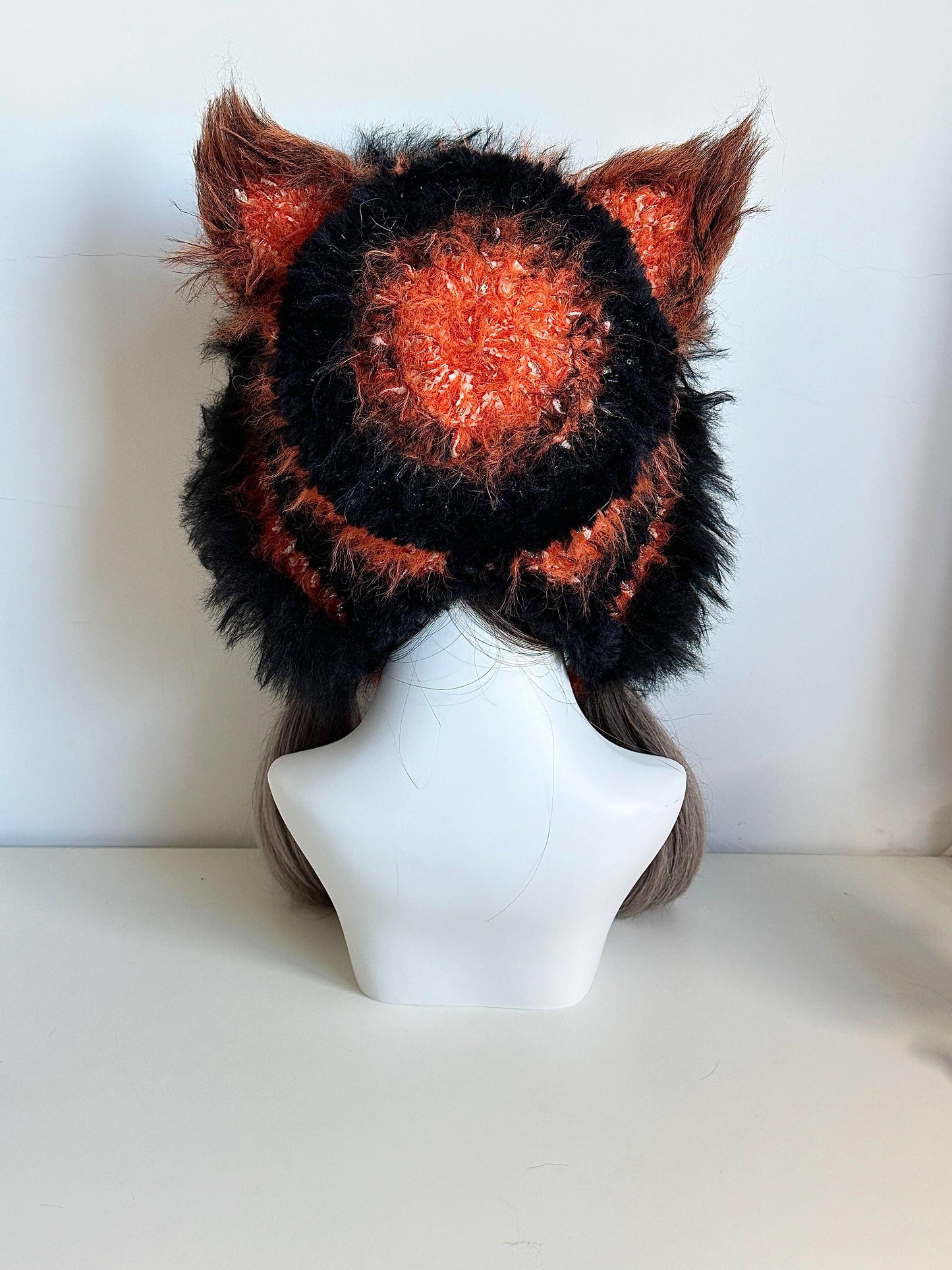 Red Fox-Eared Hood, Handmade Crochet Fox Hood, Bold Animal Winter Cosplay Hat