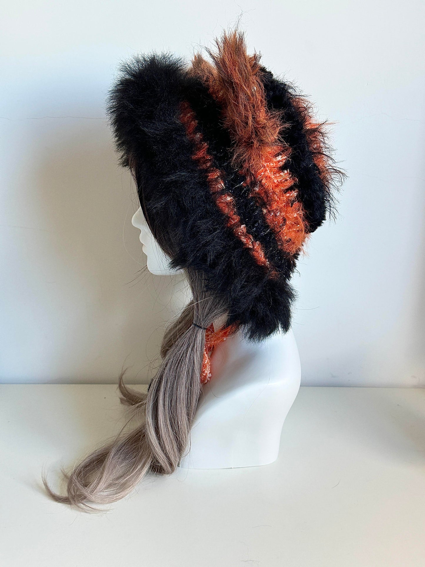 Red Fox-Eared Hood, Handmade Crochet Fox Hood, Bold Animal Winter Cosplay Hat