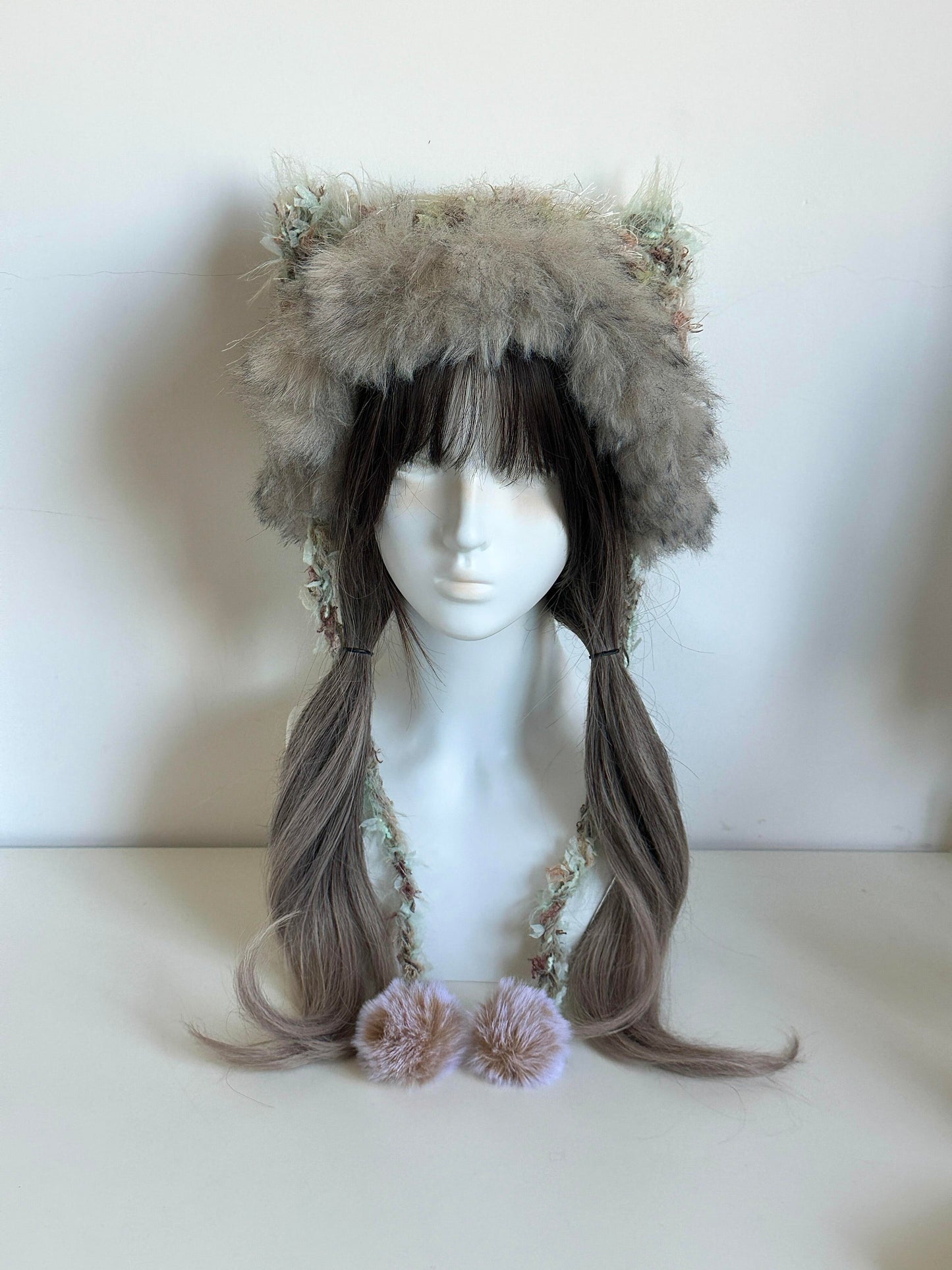 Oil Painting Cat-Eared Hat, Handmade Crochet Cat Ear Beanie, Artistic Animal Hat