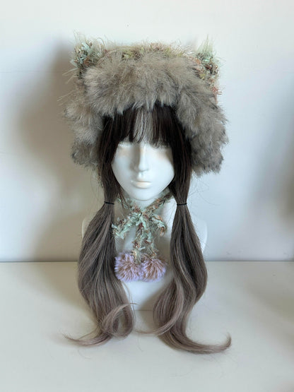 Oil Painting Cat-Eared Hat, Handmade Crochet Cat Ear Beanie, Artistic Animal Hat