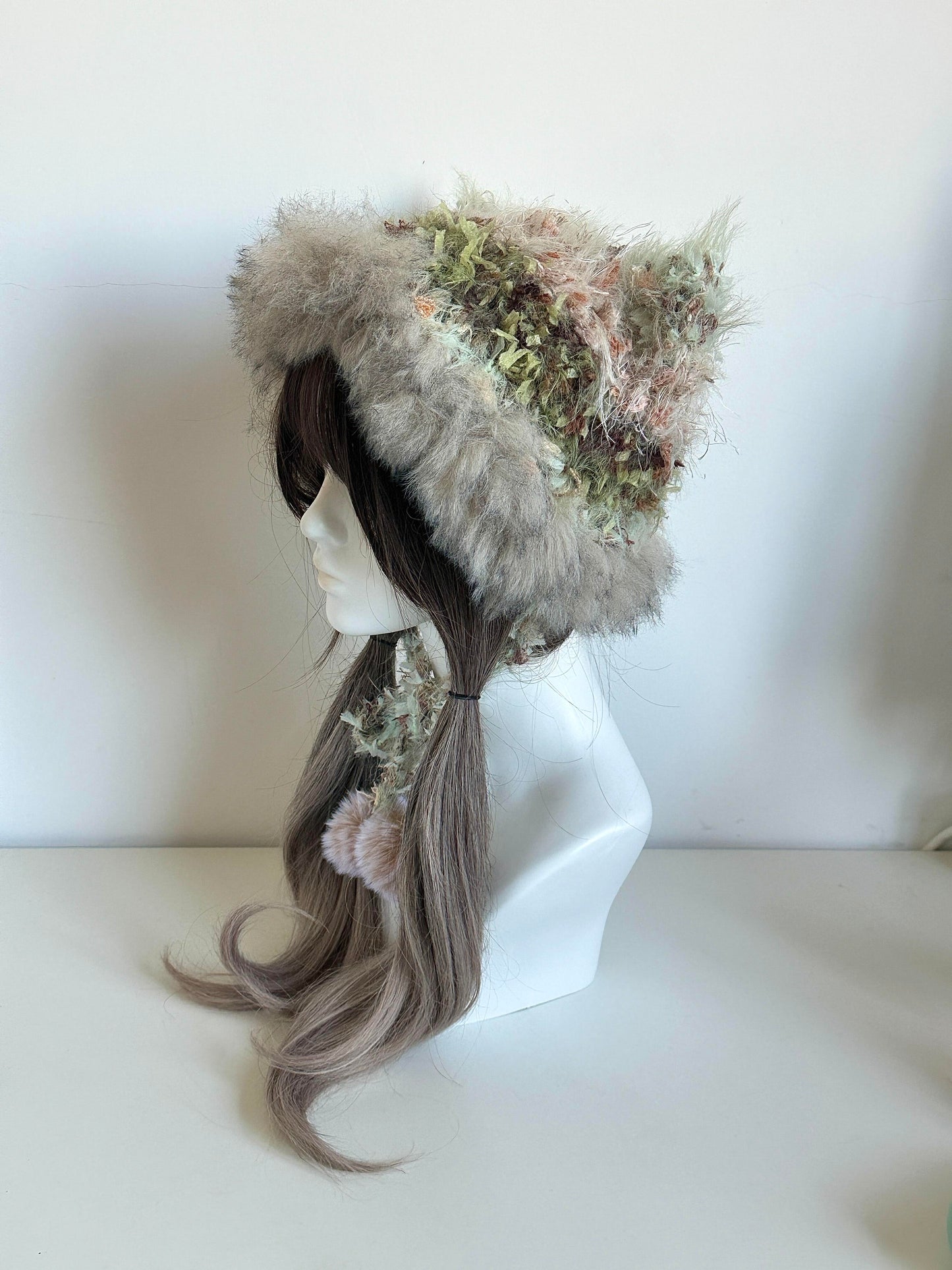 Oil Painting Cat-Eared Hat, Handmade Crochet Cat Ear Beanie, Artistic Animal Hat