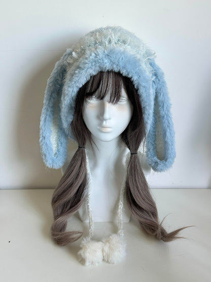 Glacier Bunny-Eared Hood, Handmade Crochet Bunny Hood, Cool Tone Animal Winter Hat