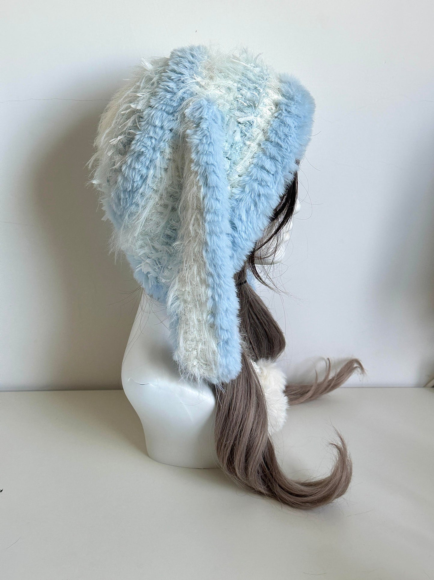 Glacier Bunny-Eared Hood, Handmade Crochet Bunny Hood, Cool Tone Animal Winter Hat