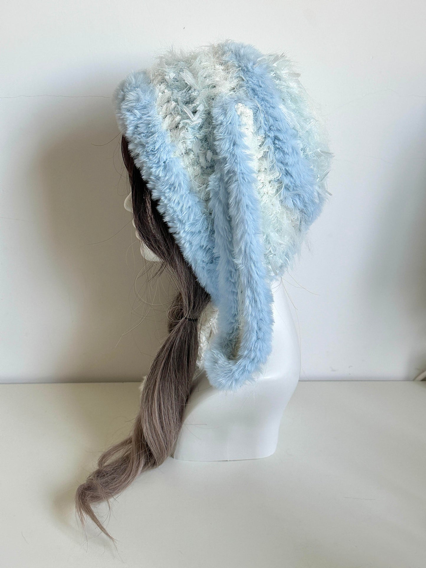 Glacier Bunny-Eared Hood, Handmade Crochet Bunny Hood, Cool Tone Animal Winter Hat