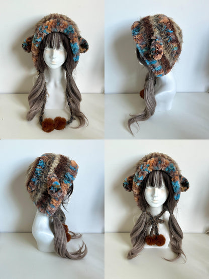 Sunset Lamm-Ohren Beanie – Handgestrickte flauschige Mütze