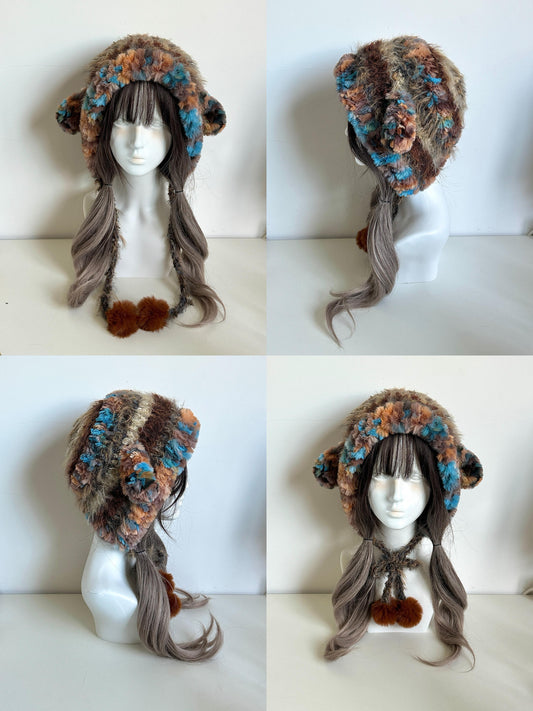 Sunset Lamb Eared Beanie – Handmade Fuzzy Knit Hat