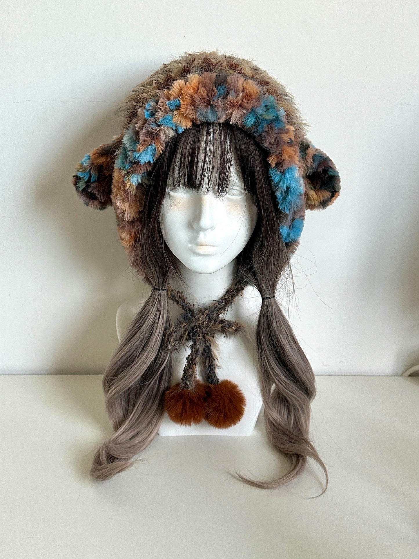 Sunset Lamm-Ohren Beanie – Handgestrickte flauschige Mütze