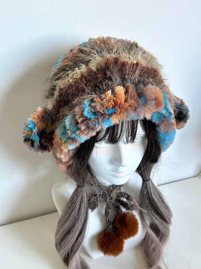 Sunset Lamm-Ohren Beanie – Handgestrickte flauschige Mütze