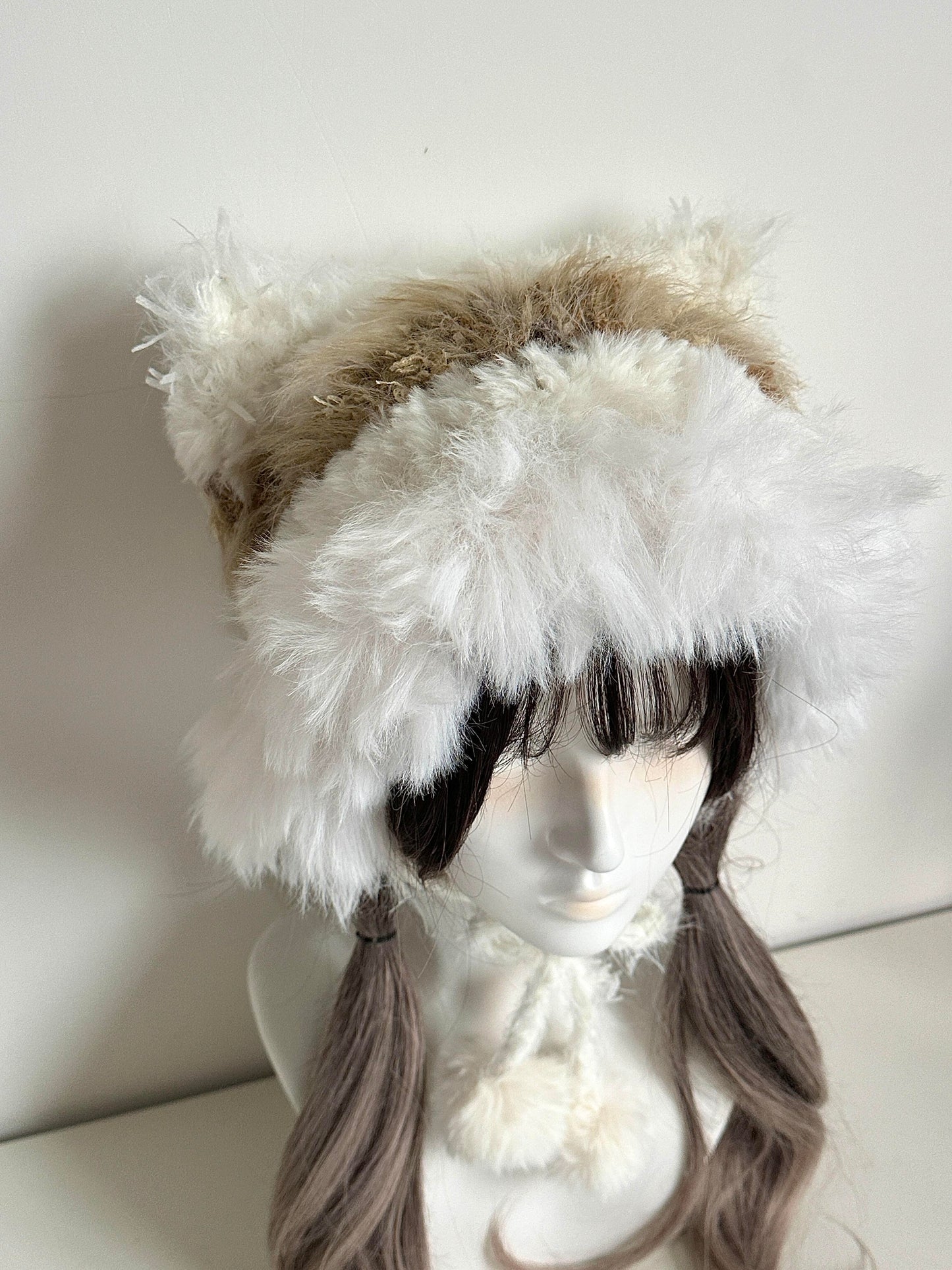 Chapeau Oreilles de Chat Peinture à l'Huile, Bonnet en Crochet Fait Main Oreilles de Chat, Chapeau Animal Artistique