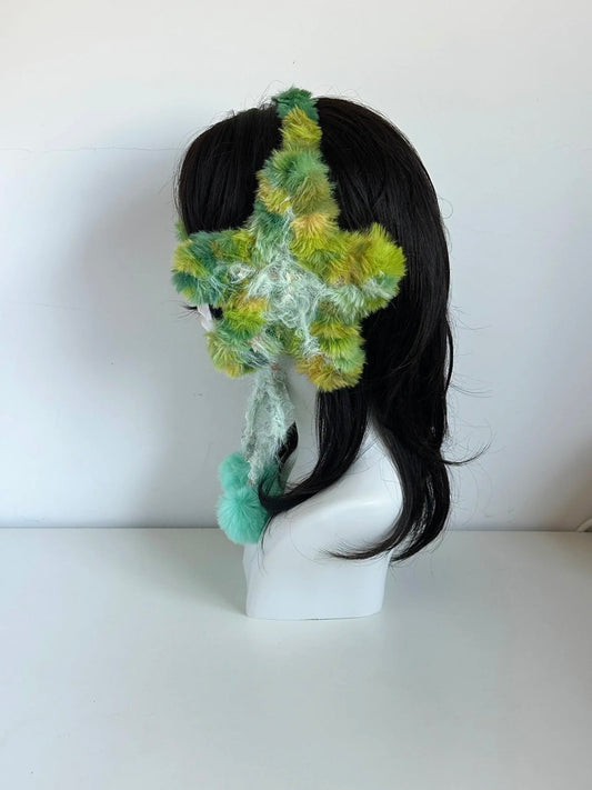 Handmade Fantasy Green Star Earmuffs, Crochet Forest Fairycore Ear Warmers