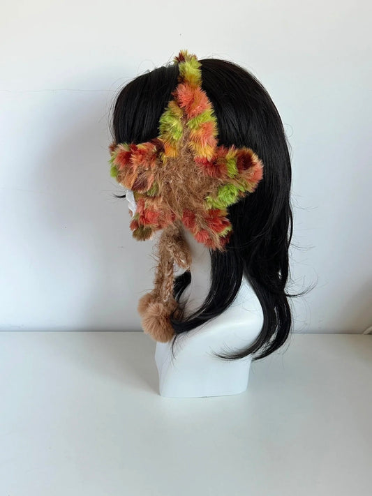 Handmade Maple Leaf Star Earmuffs, Crochet Autumn Plush Ear Warmers