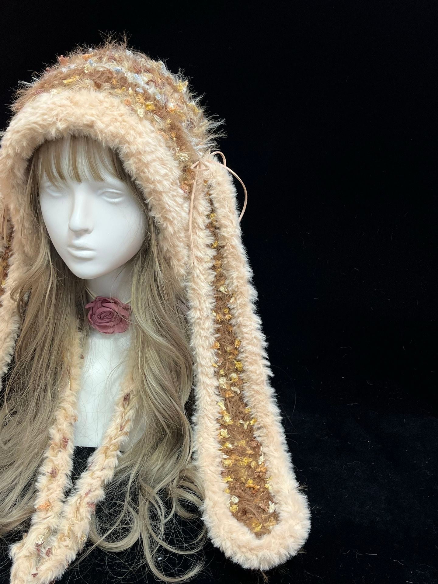 Brown Bunny-Eared Hood, Handmade Crochet Bunny Hood, Cozy Earth Tone Winter Hat