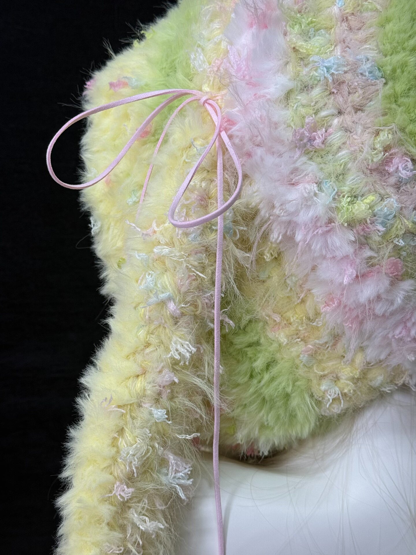 Pink Yellow Bunny-Eared Hood, Cute Kawaii Rabbit Winter Hat, Soft Handmade Furry Hood Scarf