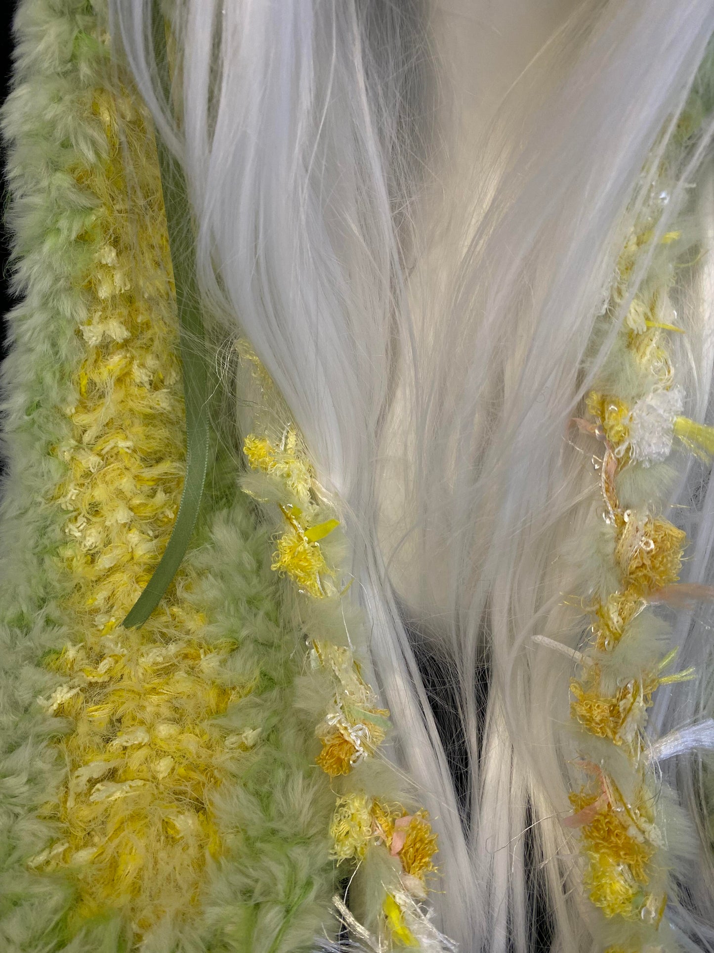 Yellow Green Bunny-Eared Hood, Kawaii Rabbit Winter Hat, Soft Handmade Furry Hood Scarf