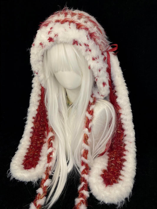 Capuche oreilles de lapin marron, bonnet d'hiver lapin style Cottagecore, cagoule en fausse fourrure douce faite à la main