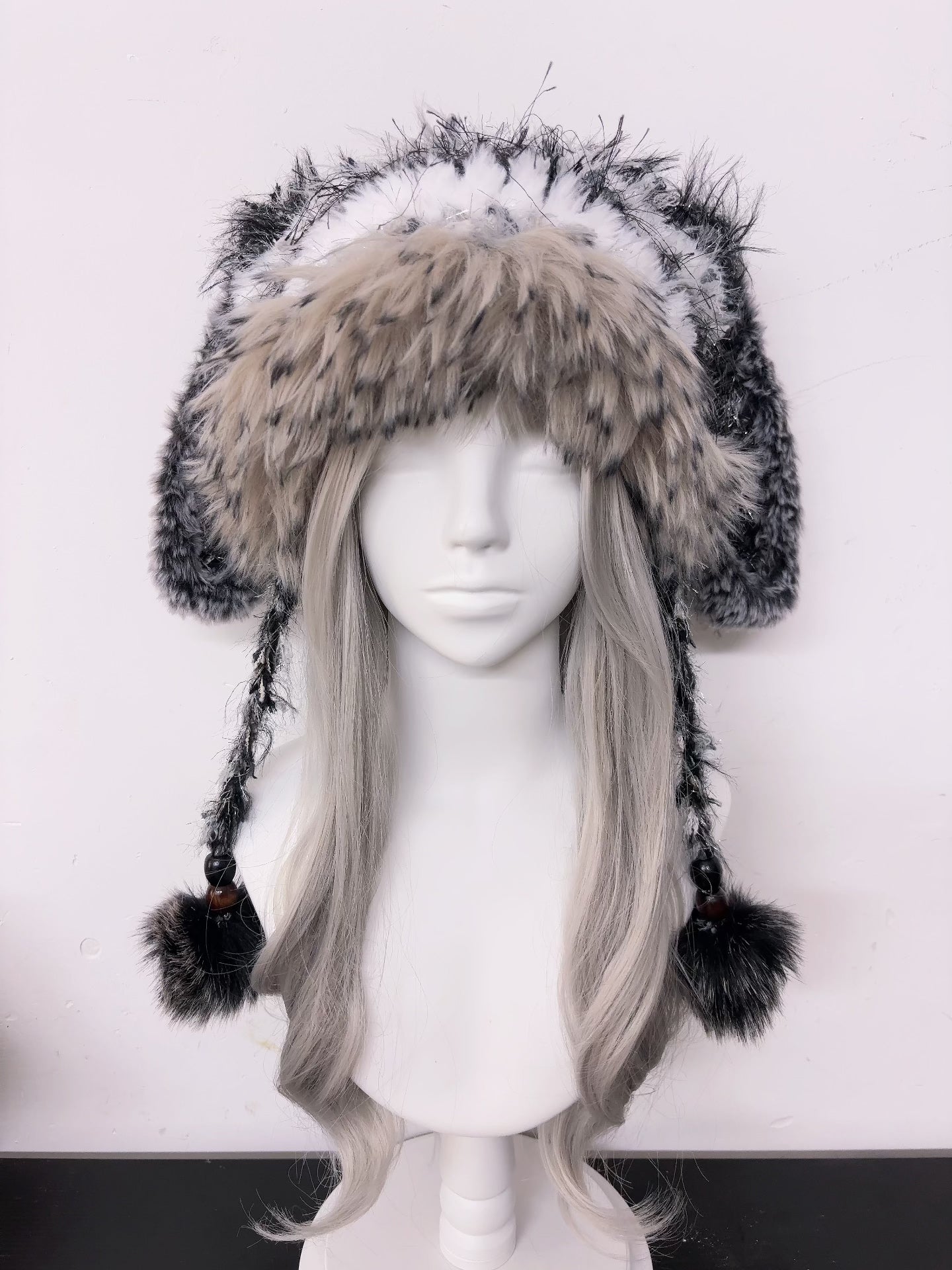 Gray Silver Bunny Cat Ear Hat, Detachable Bunny Ears, Handmade Animal Beanie
