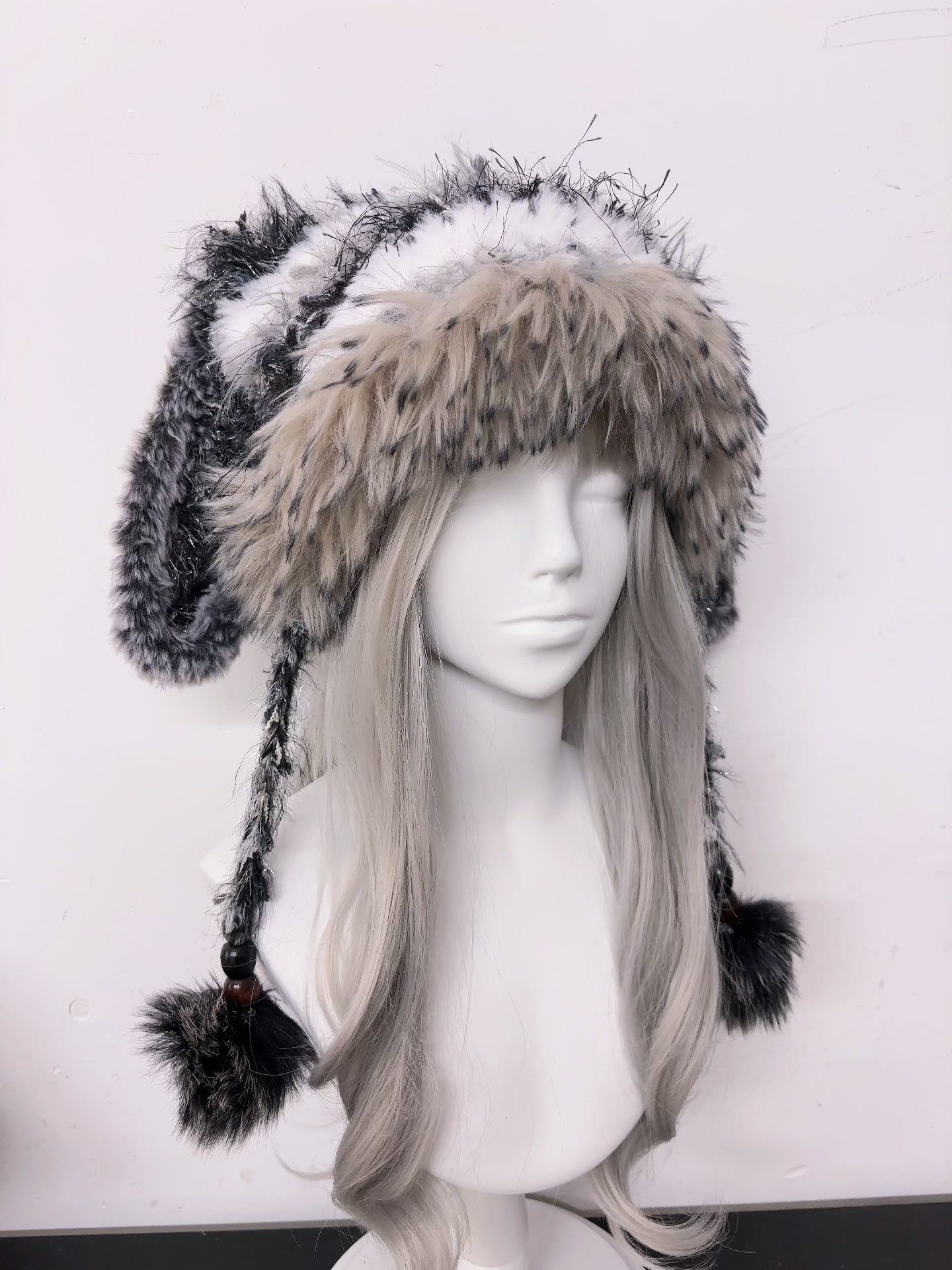 Gray Silver Bunny Cat Ear Hat, Detachable Bunny Ears, Handmade Animal Beanie