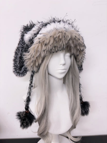 Gray Silver Bunny Cat Ear Hat, Detachable Bunny Ears, Handmade Animal Beanie