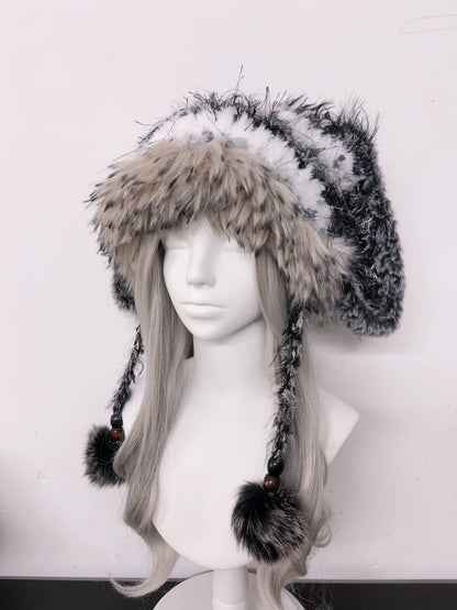 Gray Silver Bunny Cat Ear Hat, Detachable Bunny Ears, Handmade Animal Beanie