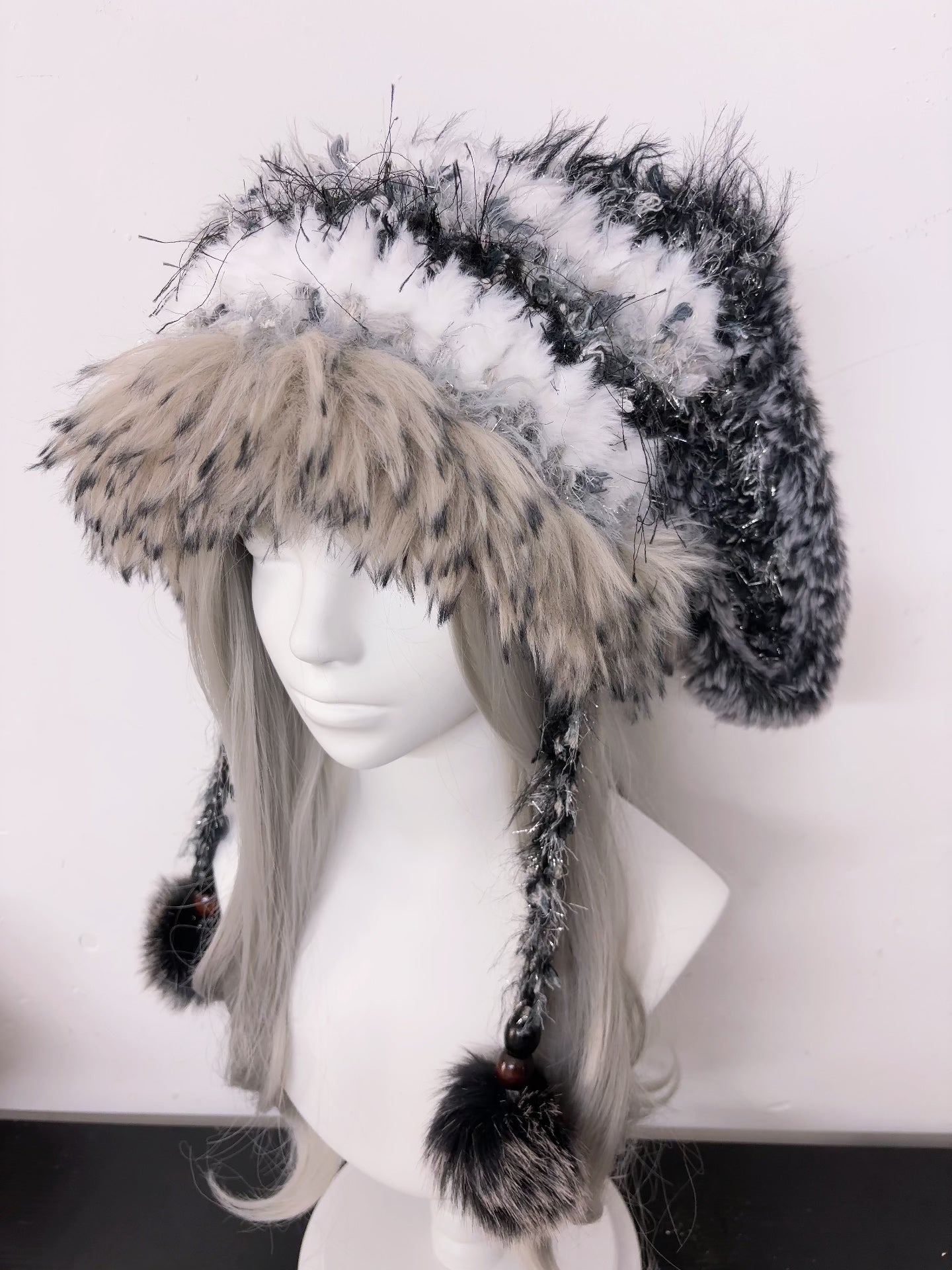 Gray Silver Bunny Cat Ear Hat, Detachable Bunny Ears, Handmade Animal Beanie
