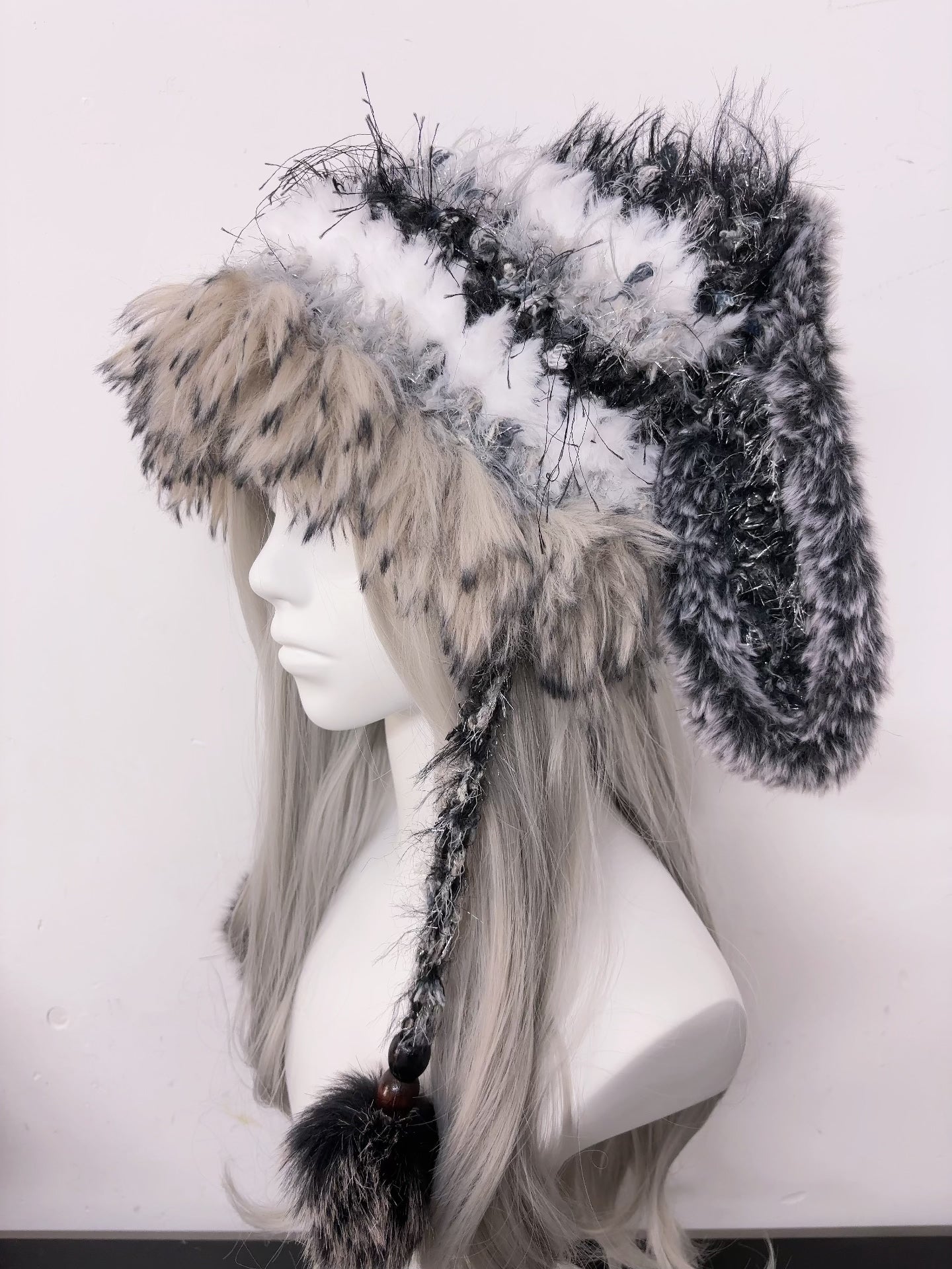 Gray Silver Bunny Cat Ear Hat, Detachable Bunny Ears, Handmade Animal Beanie