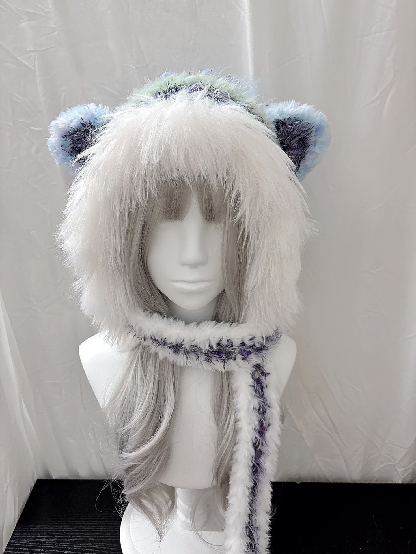 Tierohren-Kapuzenmütze mit Schal, handgehäkelter Kapuzenschal, Fairycore Winterkapuze