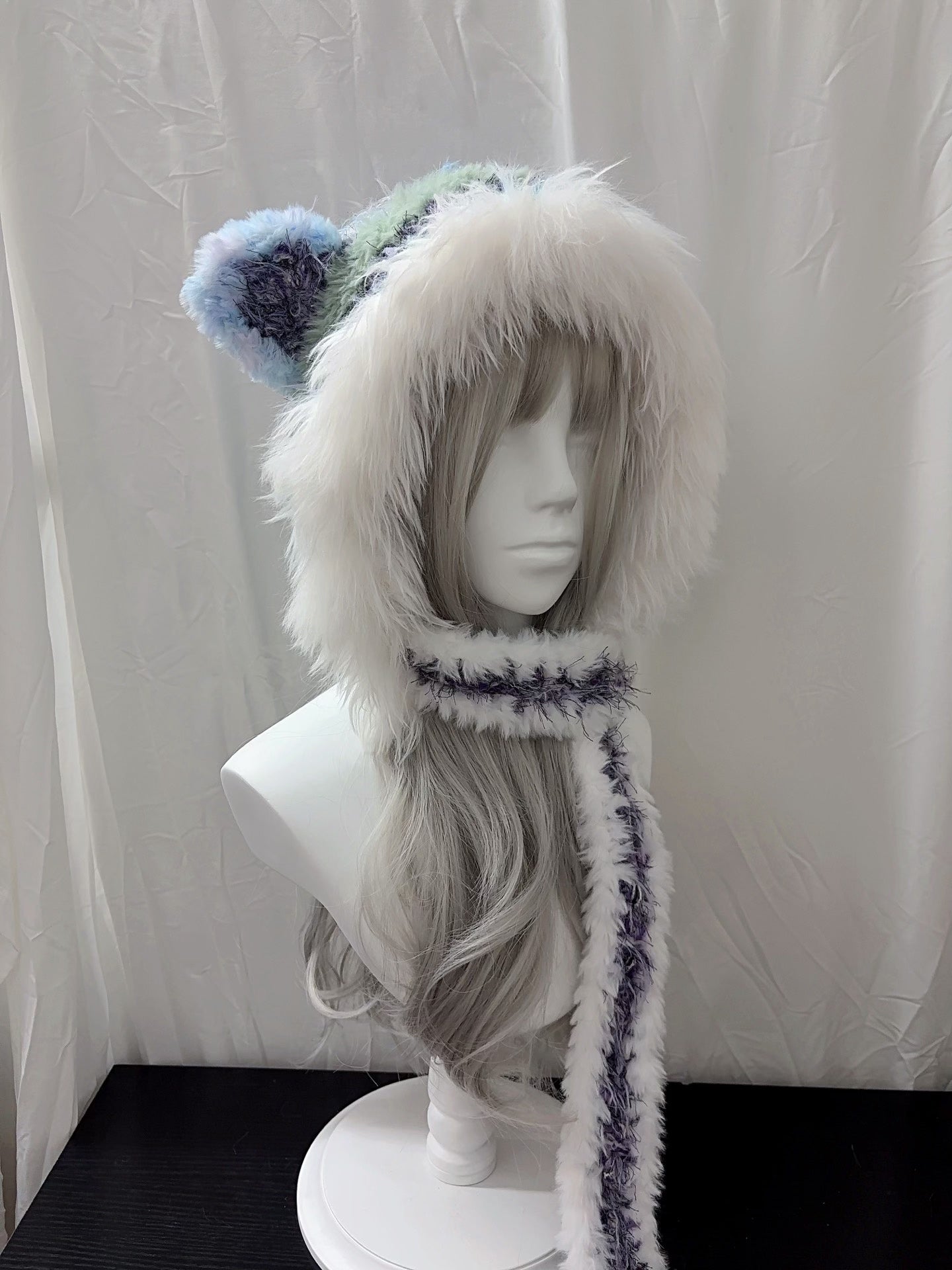 Tierohren-Kapuzenmütze mit Schal, handgehäkelter Kapuzenschal, Fairycore Winterkapuze