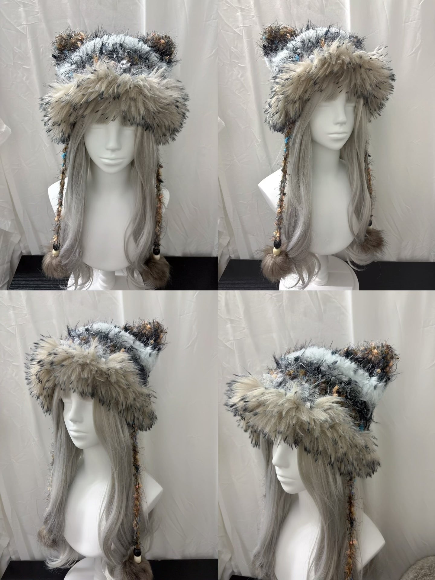 Gray Silver Cat Ear Hat, Handmade Crochet Animal Beanie, Kawaii Winter Hat