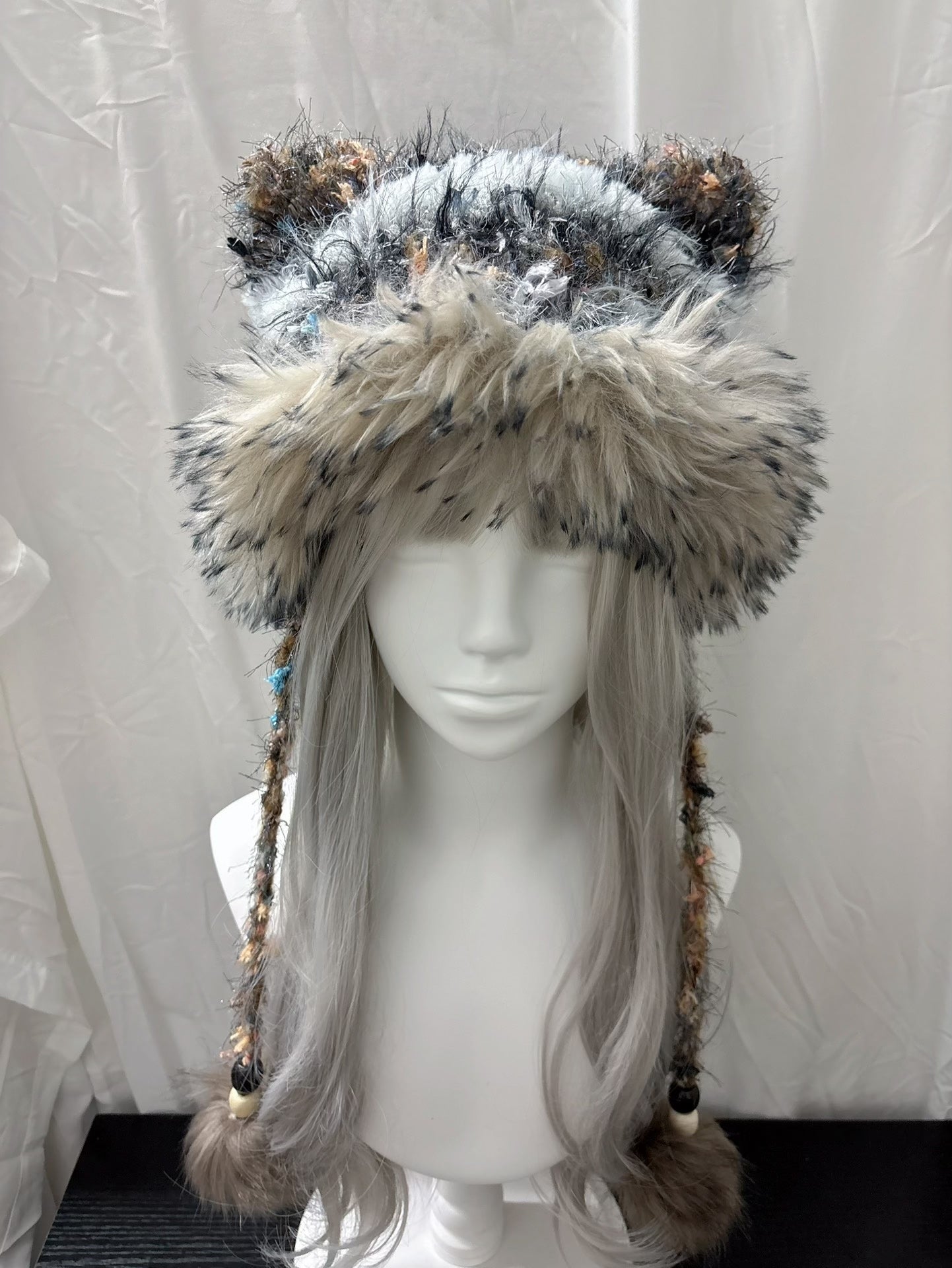 Gray Silver Cat Ear Hat, Handmade Crochet Animal Beanie, Kawaii Winter Hat
