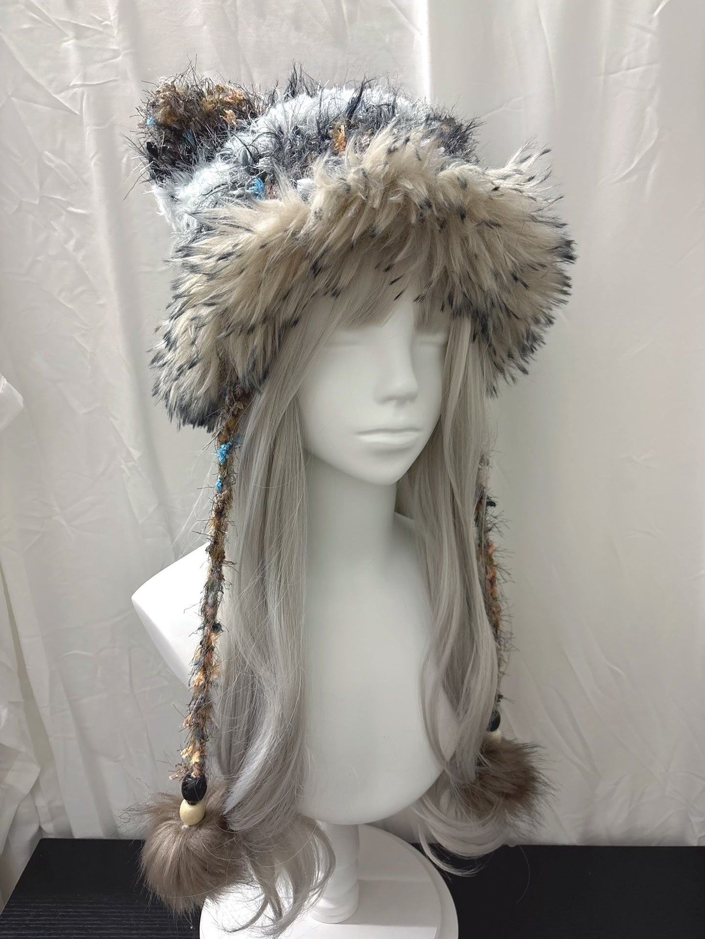 Gray Silver Cat Ear Hat, Handmade Crochet Animal Beanie, Kawaii Winter Hat