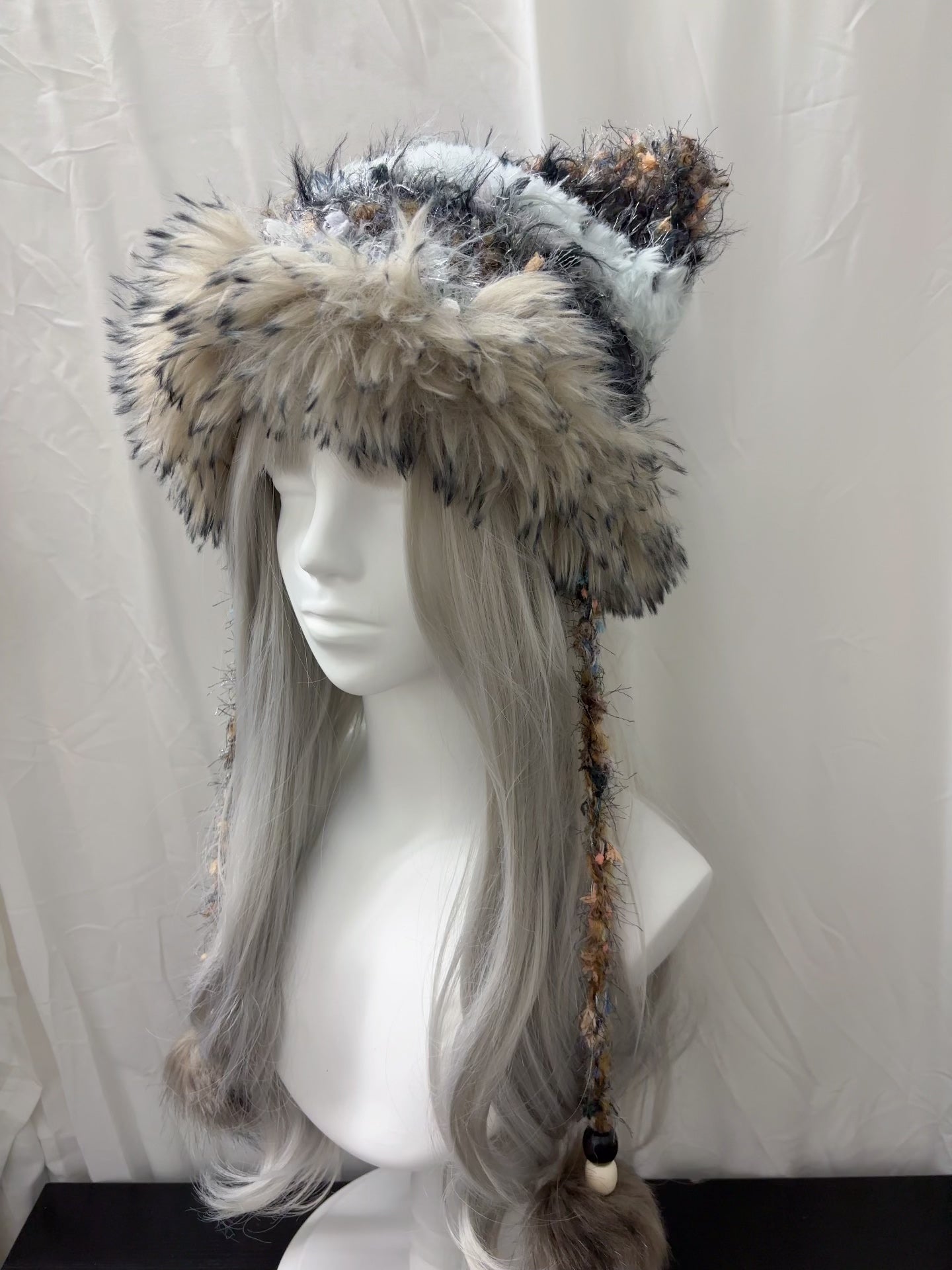 Gray Silver Cat Ear Hat, Handmade Crochet Animal Beanie, Kawaii Winter Hat
