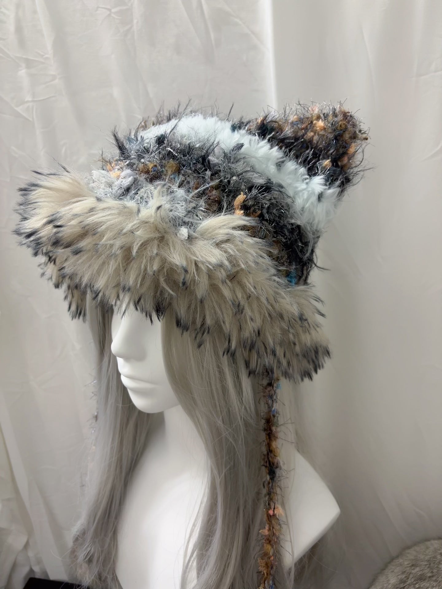 Gray Silver Cat Ear Hat, Handmade Crochet Animal Beanie, Kawaii Winter Hat