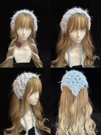 Flauschiges Häkel-Dreieckstuch Handgefertigtes flauschiges Garn-Bandana Fairycore Haar-Schal
