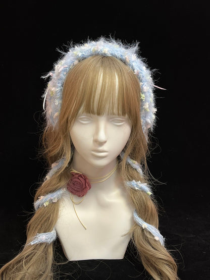 Flauschiges Häkel-Dreieckstuch Handgefertigtes flauschiges Garn-Bandana Fairycore Haar-Schal