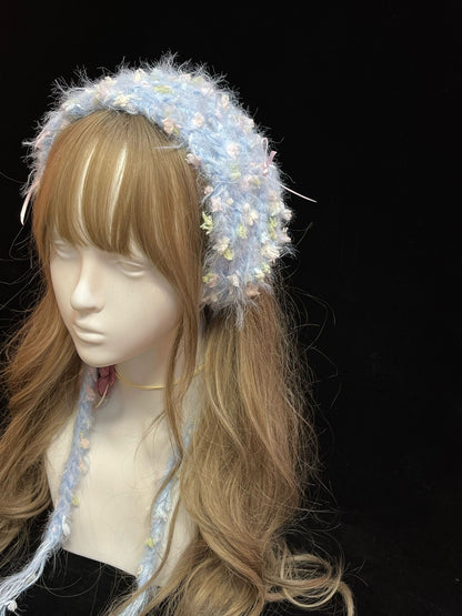 Flauschiges Häkel-Dreieckstuch Handgefertigtes flauschiges Garn-Bandana Fairycore Haar-Schal