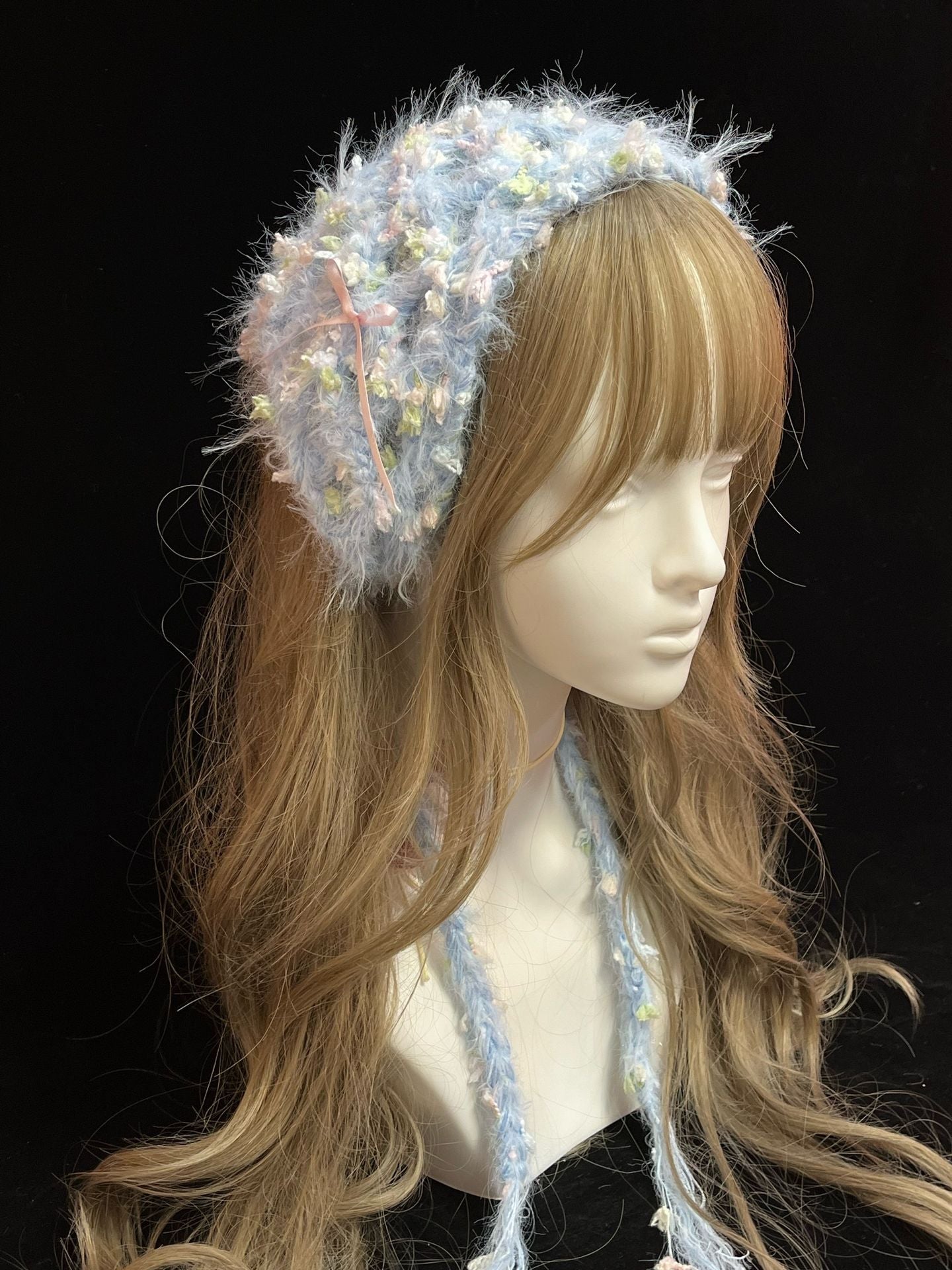 Flauschiges Häkel-Dreieckstuch Handgefertigtes flauschiges Garn-Bandana Fairycore Haar-Schal