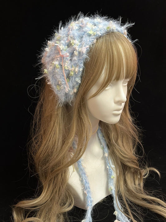 Fluffy Crochet Triangle Headscarf Handmade Fuzzy Yarn Bandana Fairycore Hair Scarf