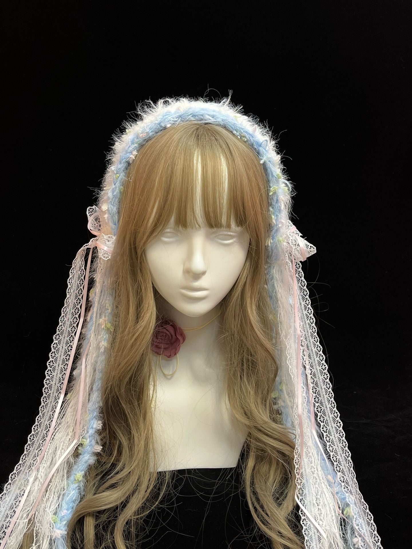 Blue White Crochet Headband Handmade Kawaii Hair Band Pastel Crochet Headband Lolita