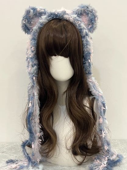 Blau Bär Häkelstirnband Handgemacht Kawaii Pastell Haarband
