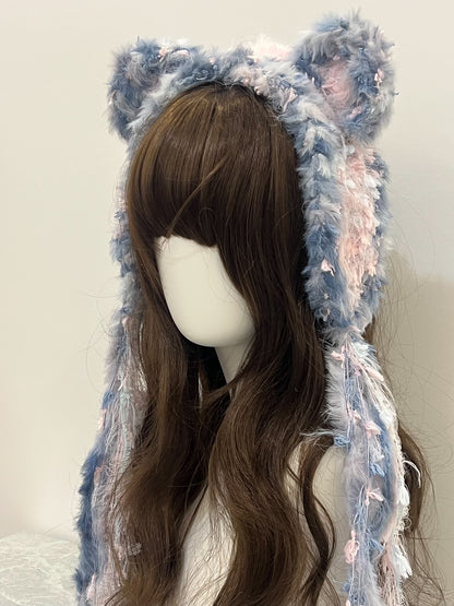Blau Bär Häkelstirnband Handgemacht Kawaii Pastell Haarband
