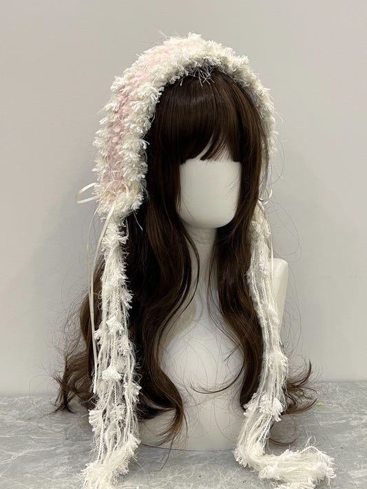Rosa-weißes Häkelstirnband Handgefertigt Kawaii Pastell Haarband Lolita Anime