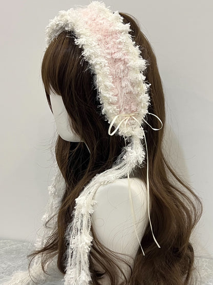 Pink-White Crochet Headband Handmade Kawaii Pastel Hair Band Lolita Anime